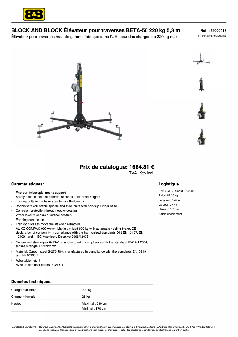 Page n°1 - Fiche technique Block & Block BETA-50