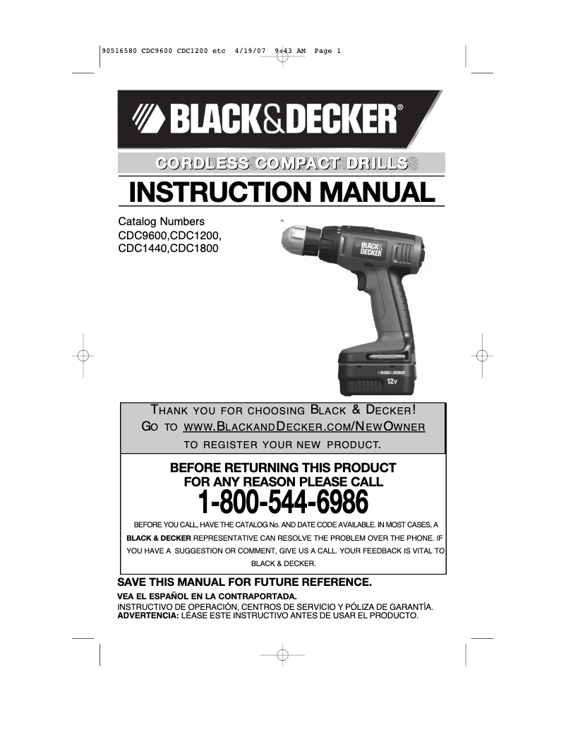 Page 1 de la notice Manuel utilisateur Black & Decker CDC1200