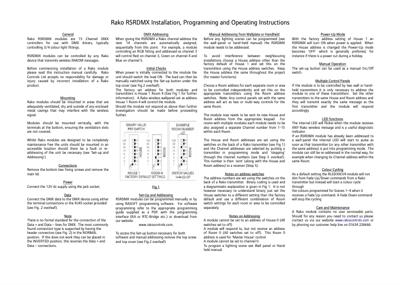 Page n°1 - Manuel utilisateur Rako RSRDMX