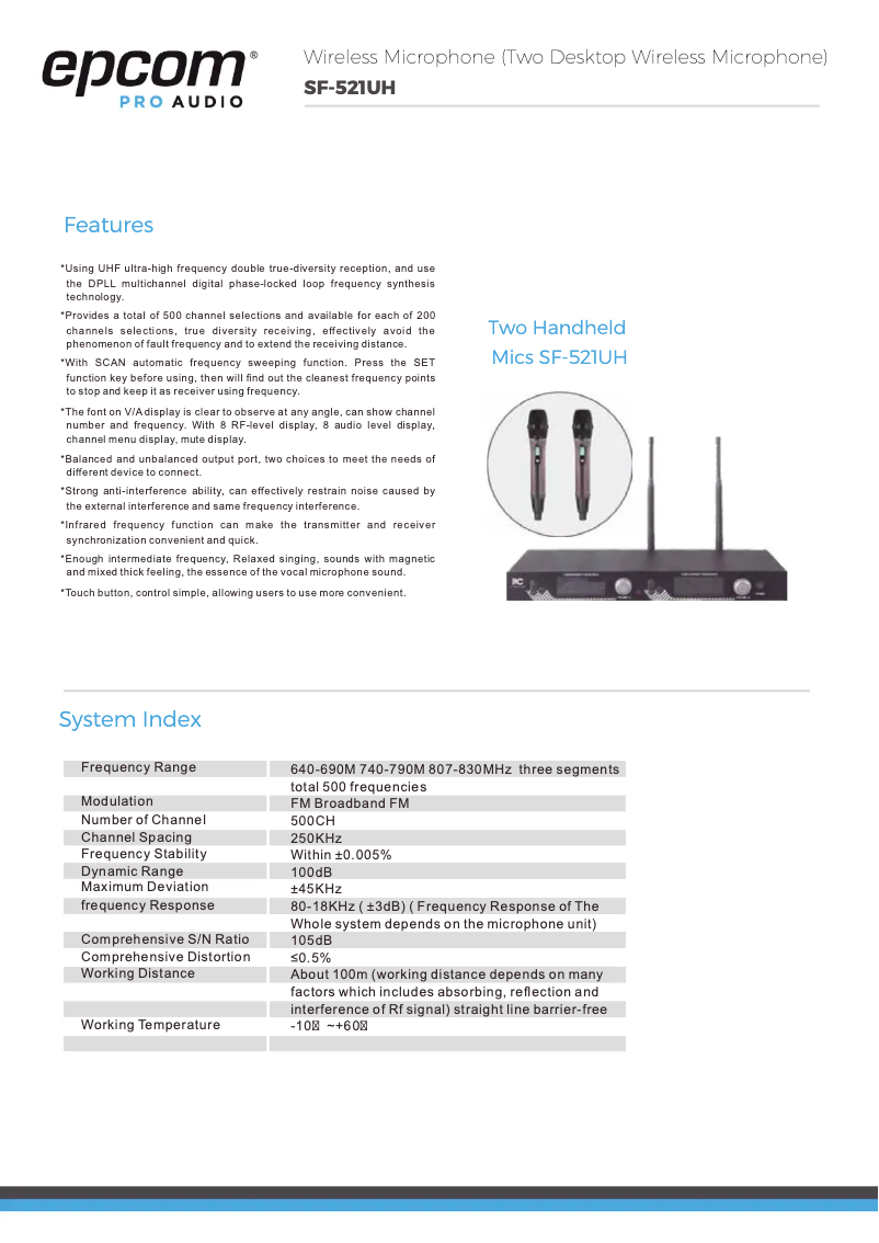 Page 1 de la notice Manuel utilisateur Epcom SF-521UH
