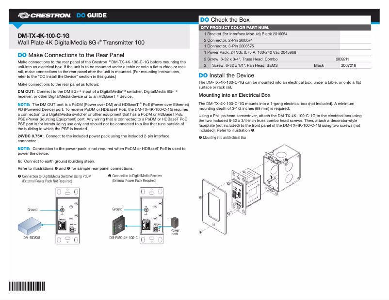Page n°1 - Manuel utilisateur Crestron DM-TX-4K-100-C-1G-B-T