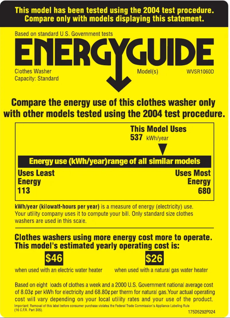 Page n°1 - Label énergétique GE WVSR1060DWW
