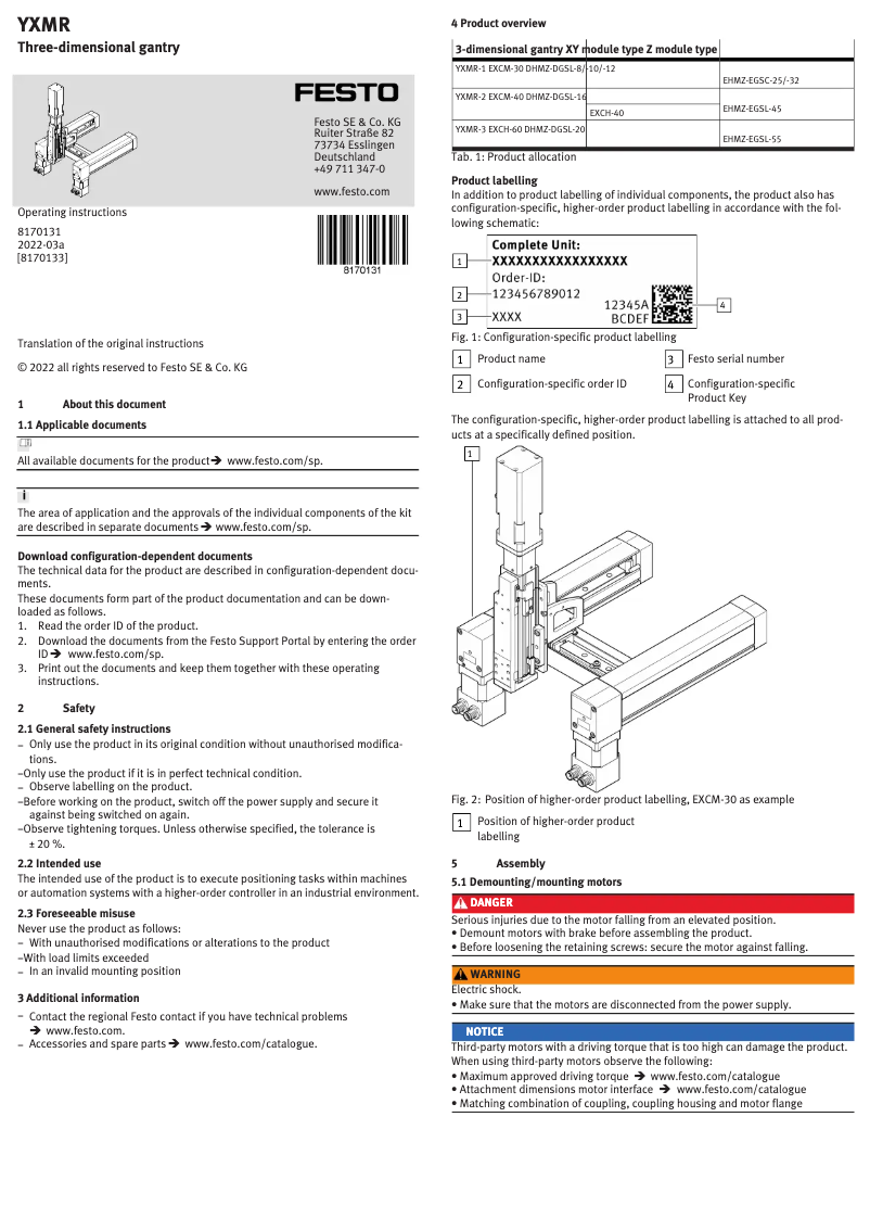 Page 1 de la notice Manuel utilisateur Festo YXMR-2