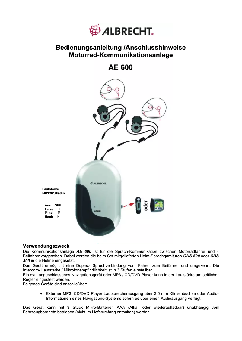 Page n°1 - Manuel utilisateur Midland Albrecht AE600