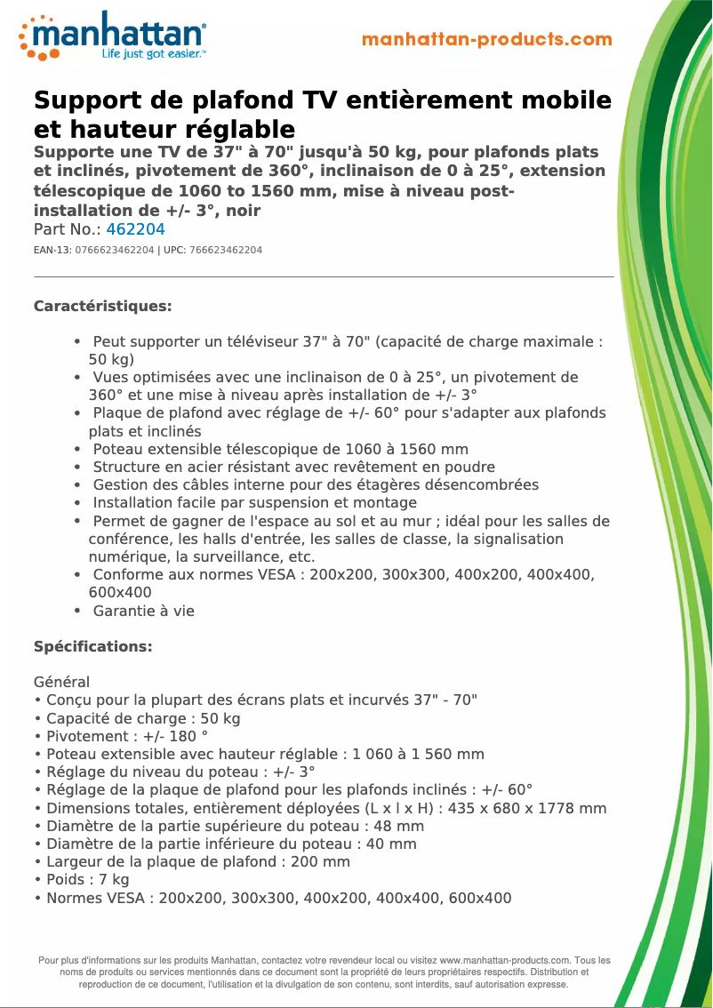 Page 1 de la notice Fiche technique Manhattan 462204