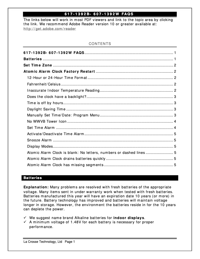 Page 1 de la notice FAQ La Crosse Technology 617-1392B