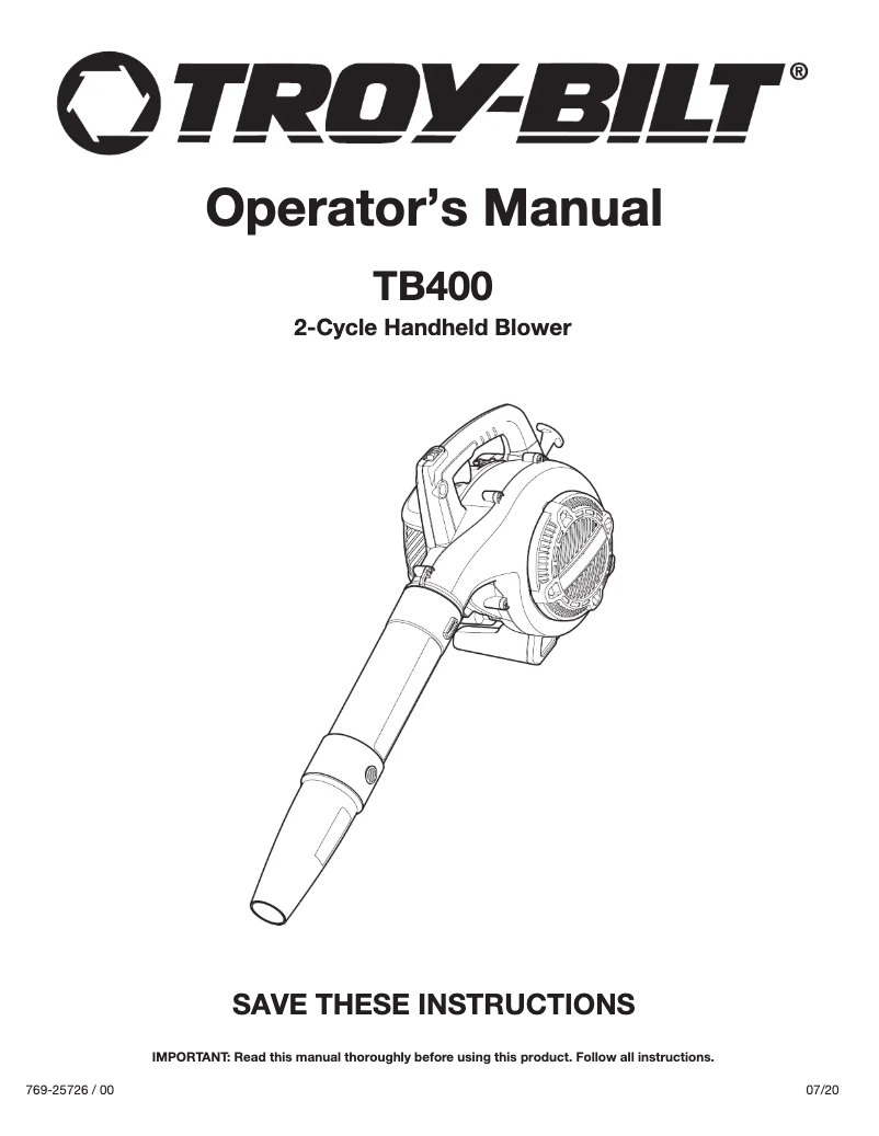 Page n°1 - Manuel utilisateur Troy-Bilt TB400