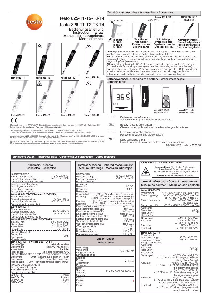 Page 1 de la notice Manuel utilisateur Testo 826-T1