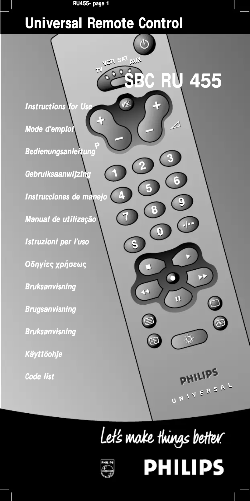 Page n°1 - Manuel utilisateur Philips SBC RU 455