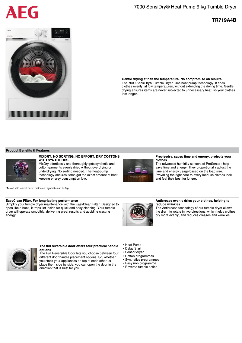 Página 1 del manual Ficha técnica AEG TR719A4B