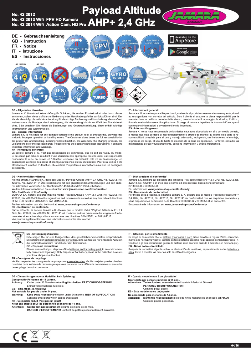 Page n°1 - Manuel utilisateur Jamara Payload Altitude
