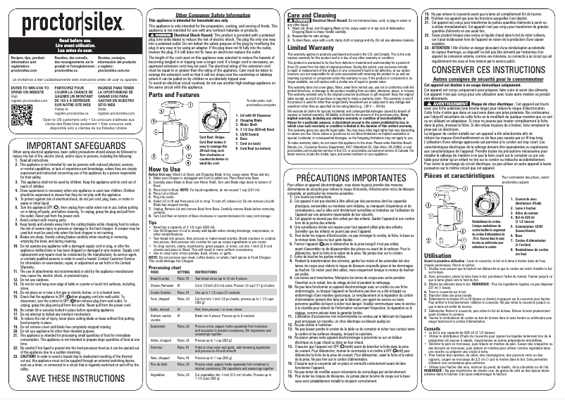 Page n°1 - Manuel utilisateur Proctor Silex 72870