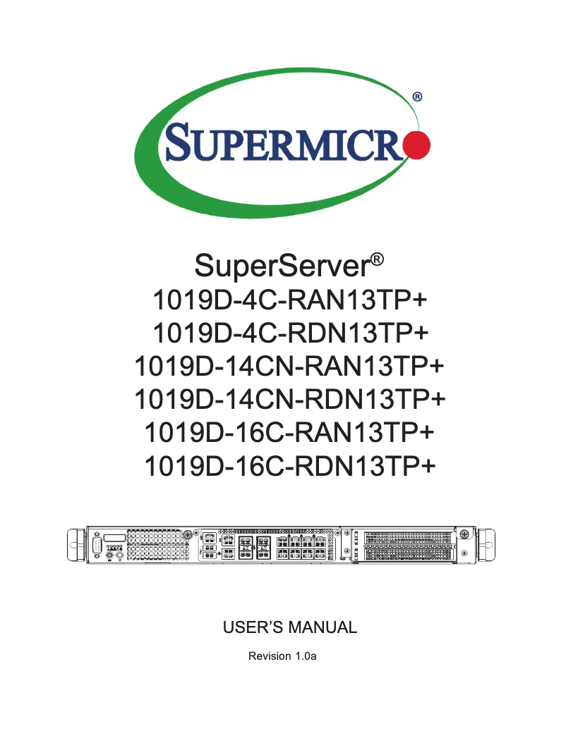 Page 1 de la notice Manuel utilisateur Supermicro SuperServer 1019D-16C-RDN13TP+