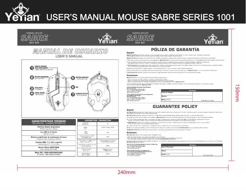 Page 1 de la notice Manuel utilisateur Yeyian Sabre Serie 1001