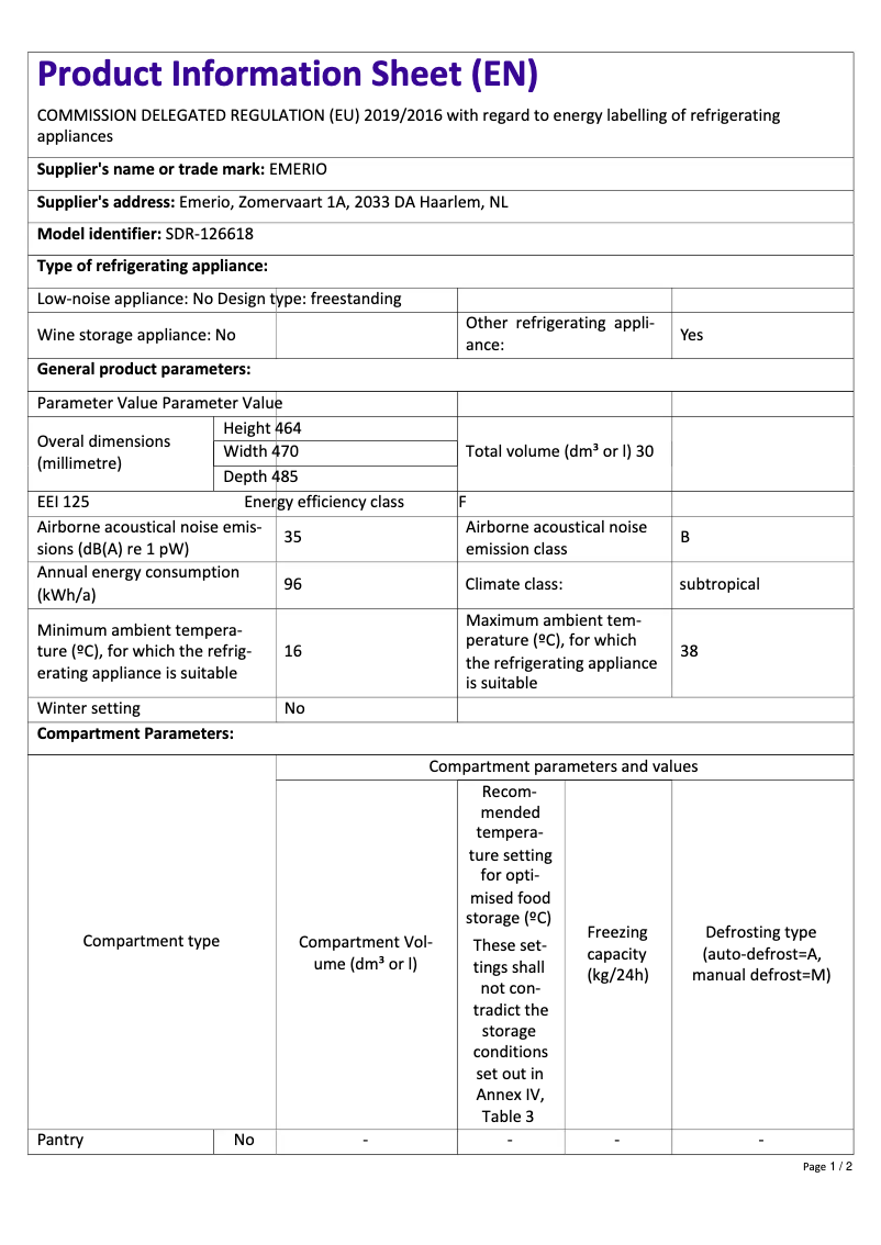 Page n°1 - Fiche technique Emerio SDR-126618