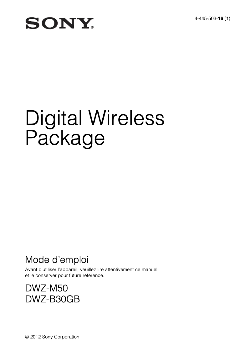 Page n°1 - Manuel utilisateur Sony DWZ-B30GB