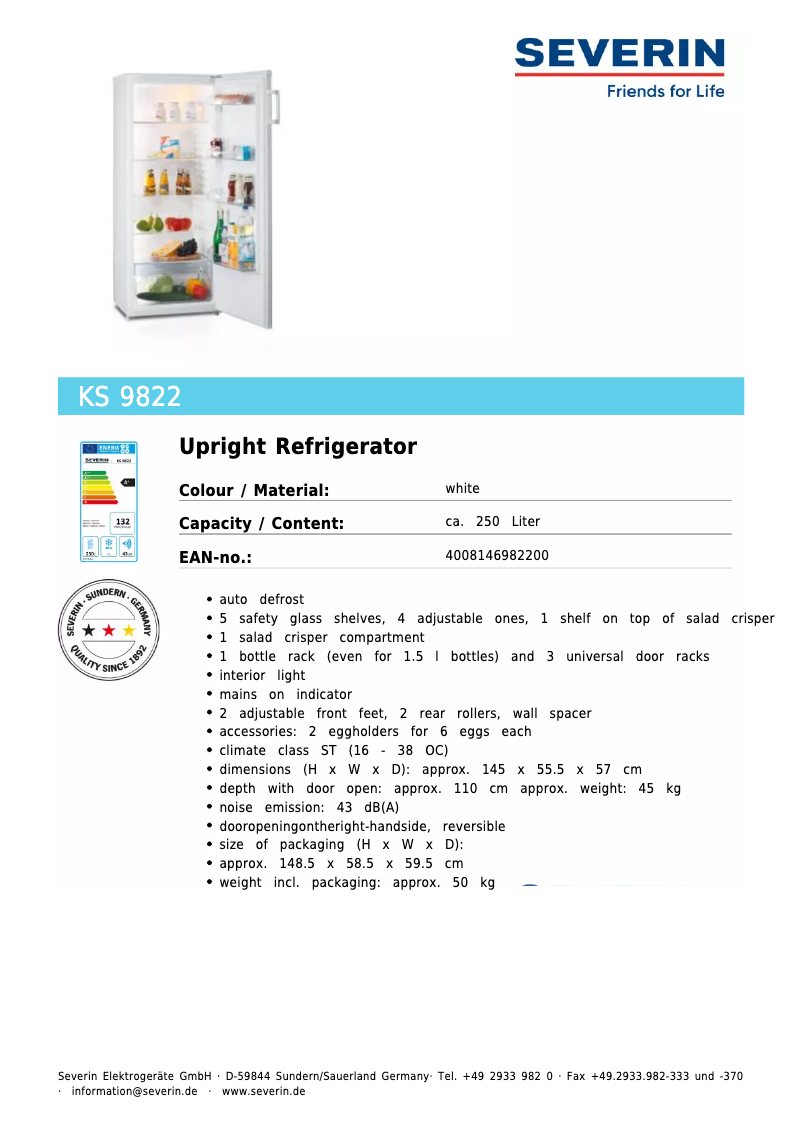 Page n°1 - Fiche technique Severin KS 9822