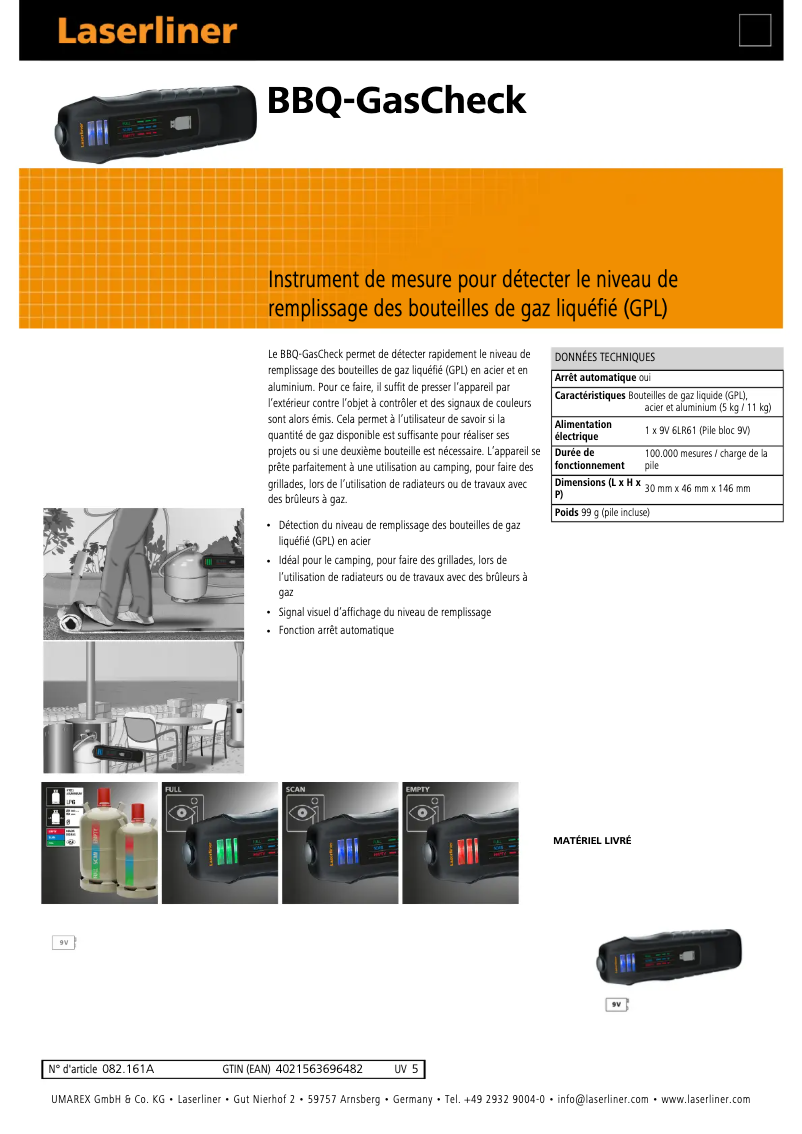Page 1 de la notice Fiche technique Laserliner BBQ-GasCheck