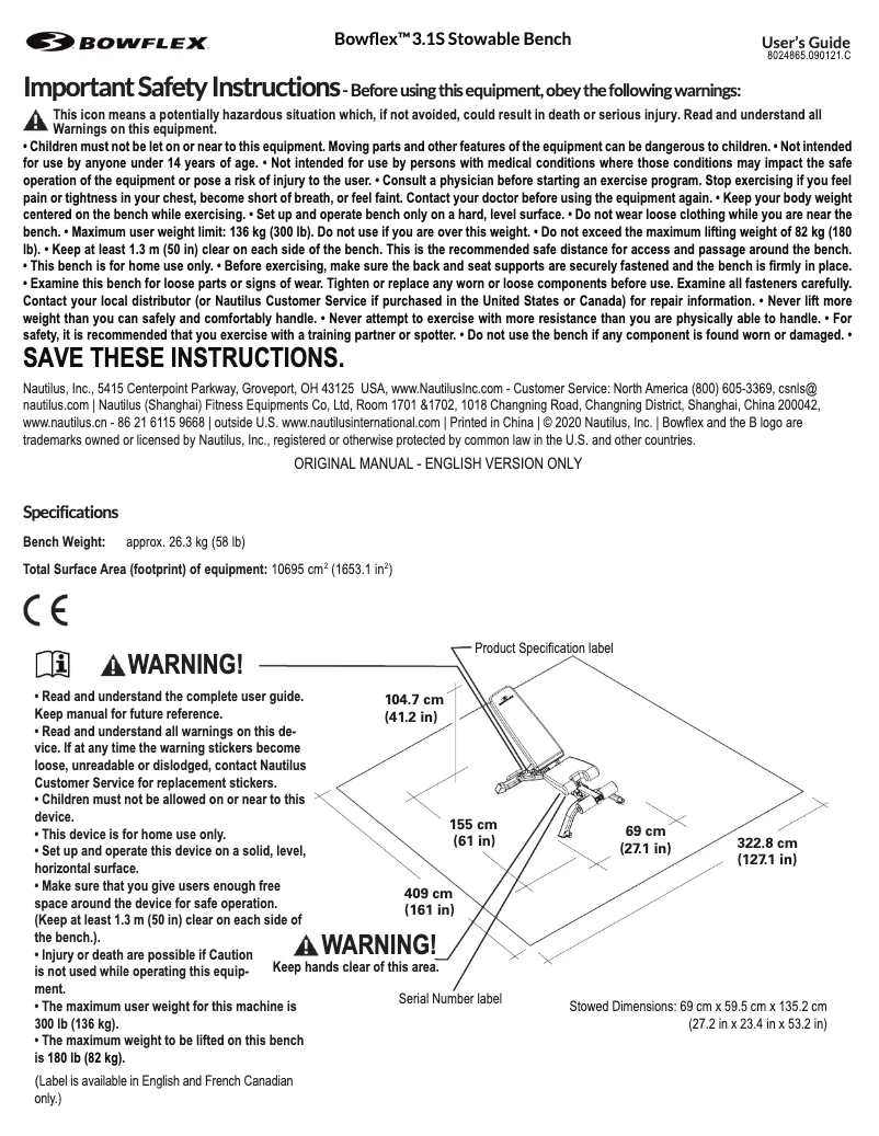 Page n°1 - Manuel utilisateur Bowflex 3.1S