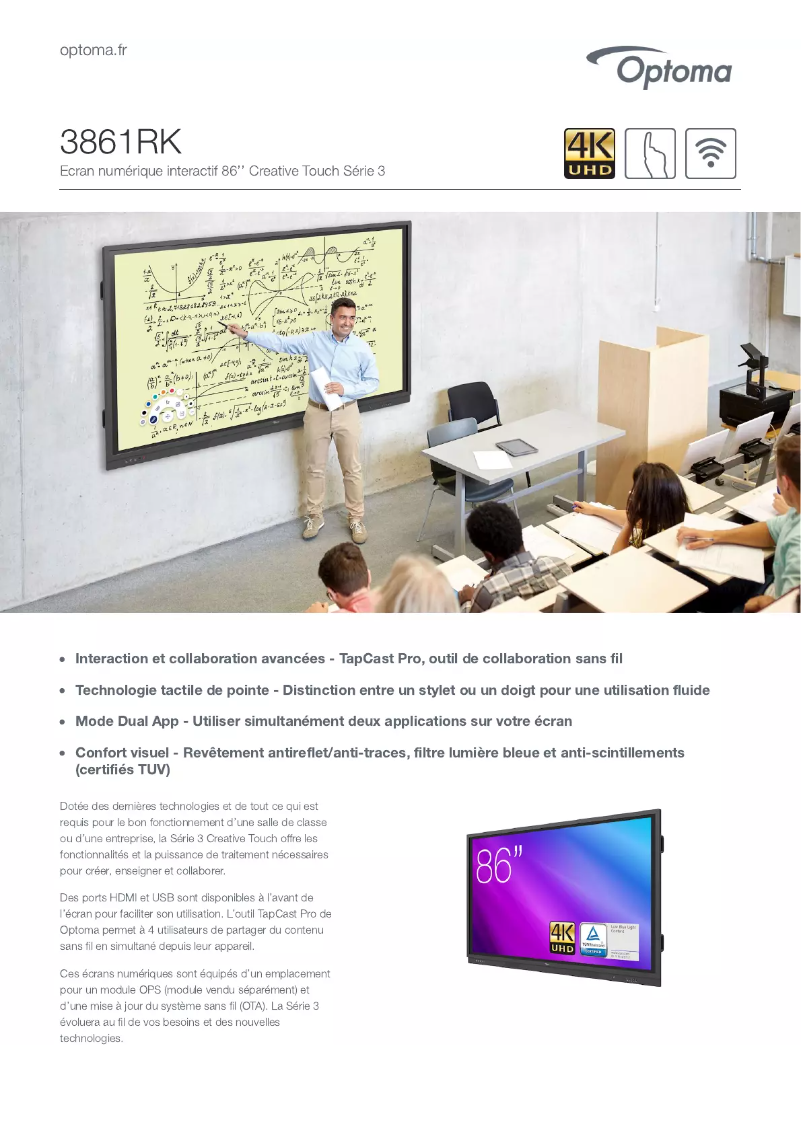 Page 1 de la notice Fiche technique Optoma 3861RK