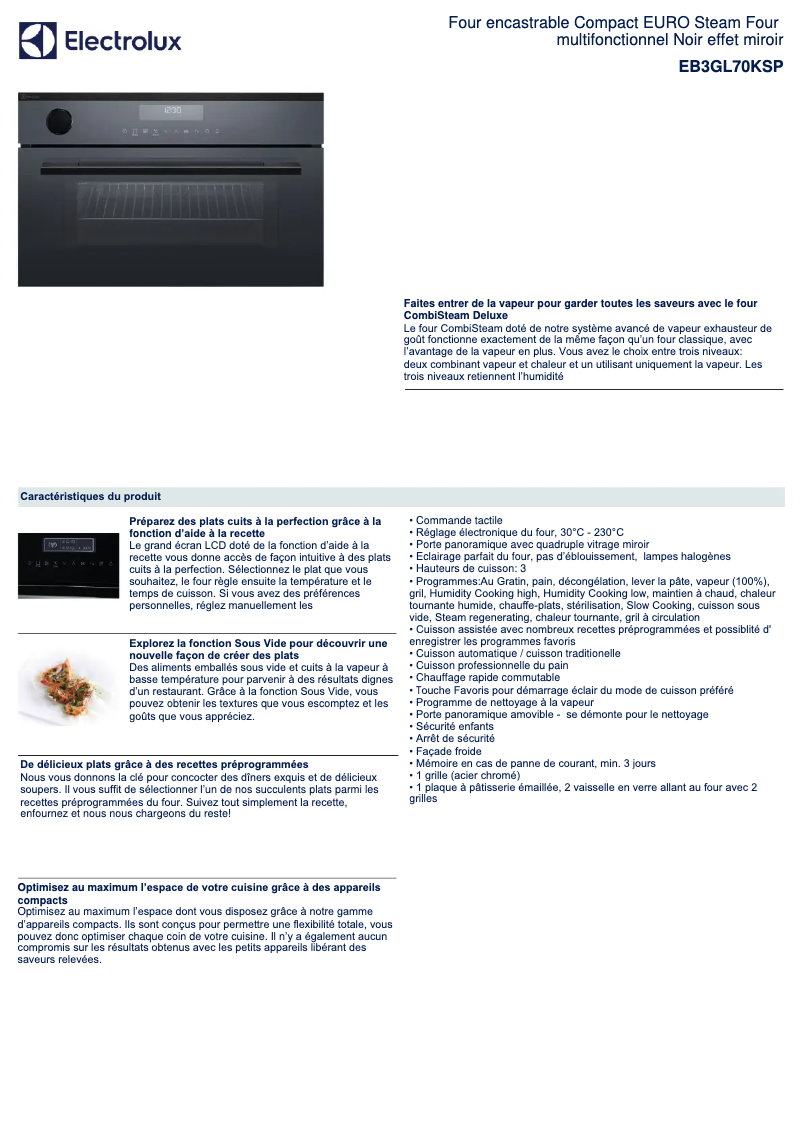 Page n°1 - Fiche technique Electrolux EB3GL70KSP