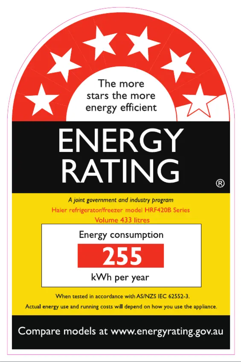 Page 1 de la notice Label énergétique Haier HRF420BC