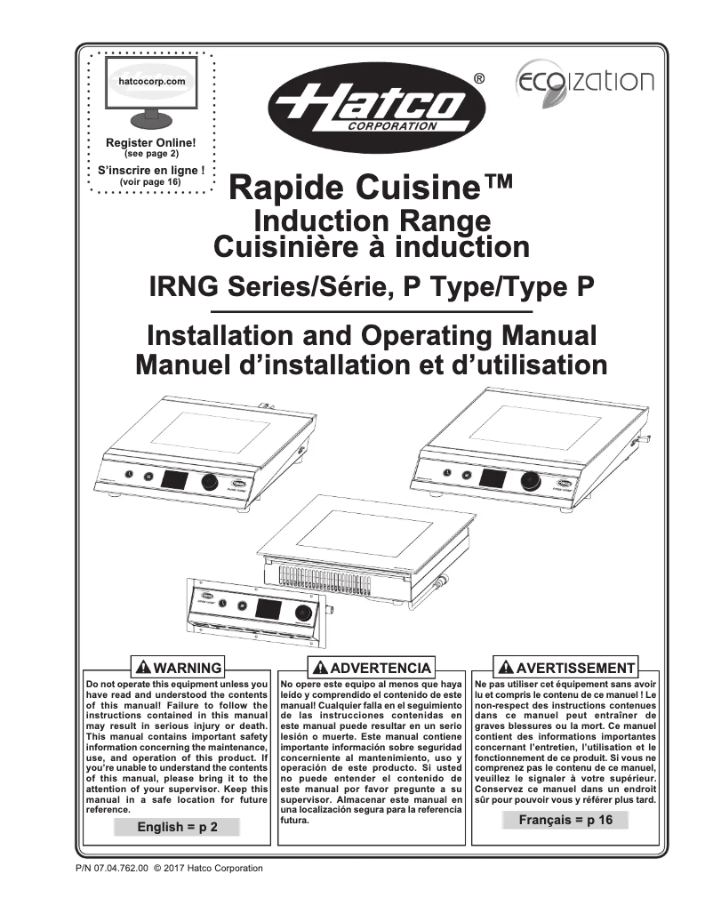 Page n°1 - Manuel utilisateur Hatco Rapide Cuisine IRNG-PC1-14