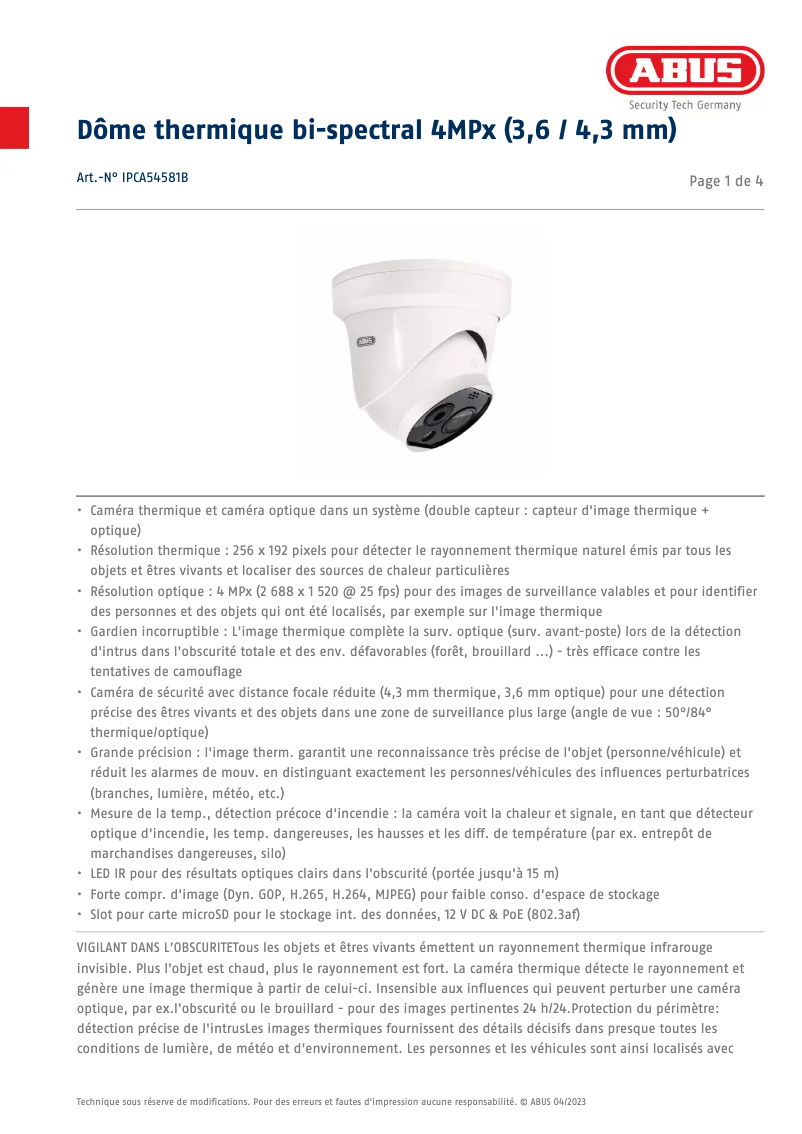 Page n°1 - Fiche technique Abus IPCA54581B