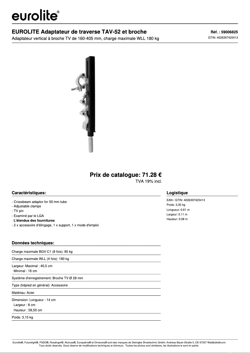 Page n°1 - Fiche technique Eurolite TAV-52