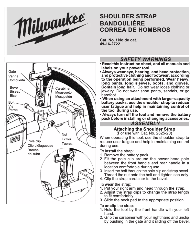 Page 1 de la notice Manuel utilisateur Milwaukee 49-16-2722