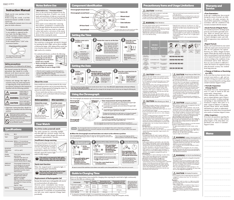Page n°1 - Manuel utilisateur Citizen CA0369-11E
