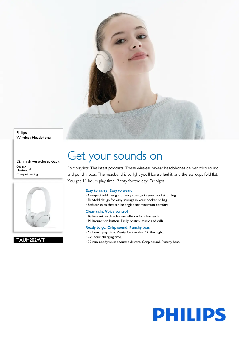Page 1 de la notice Fiche technique Philips Serie 200 TAUH202