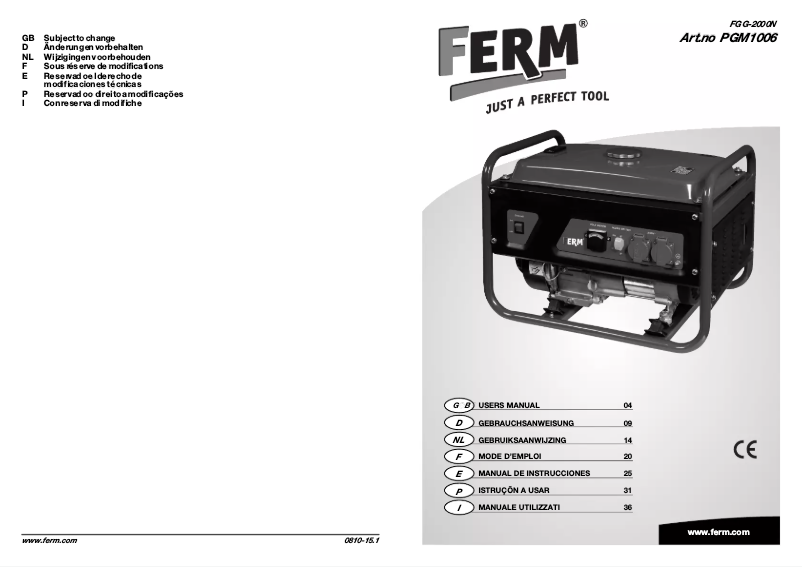 Page 1 of the manual User Manual Ferm PGM1006