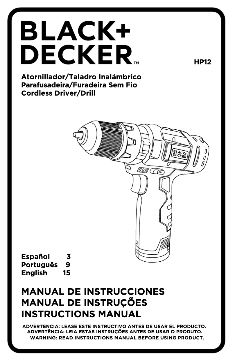 Page n°1 - Manuel utilisateur Black & Decker HP12