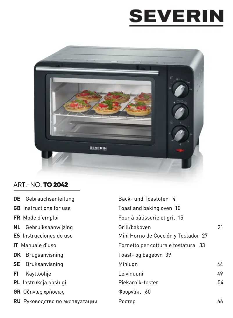 Page 1 of the manual User Manual Severin TO 2042