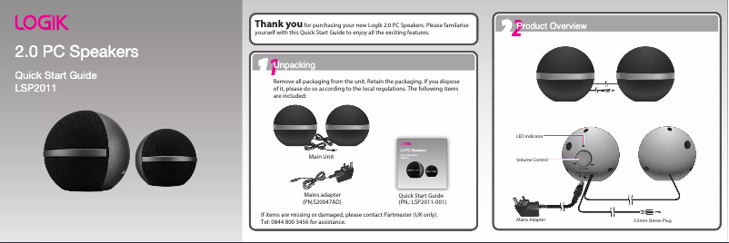 Page 1 de la notice Manuel utilisateur Logik LSP2011