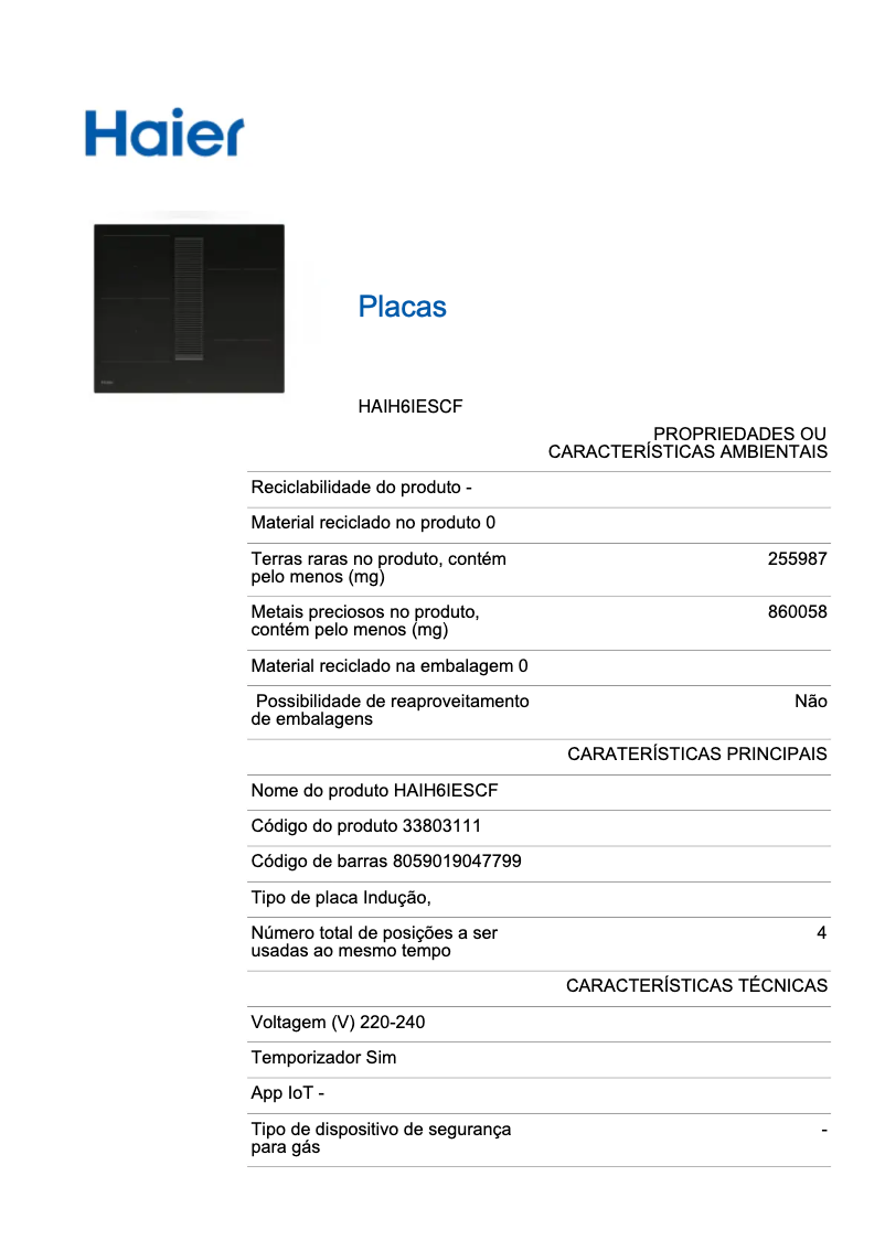 Imagen de la primera página del manual del dispositivo HAIH6IESCF