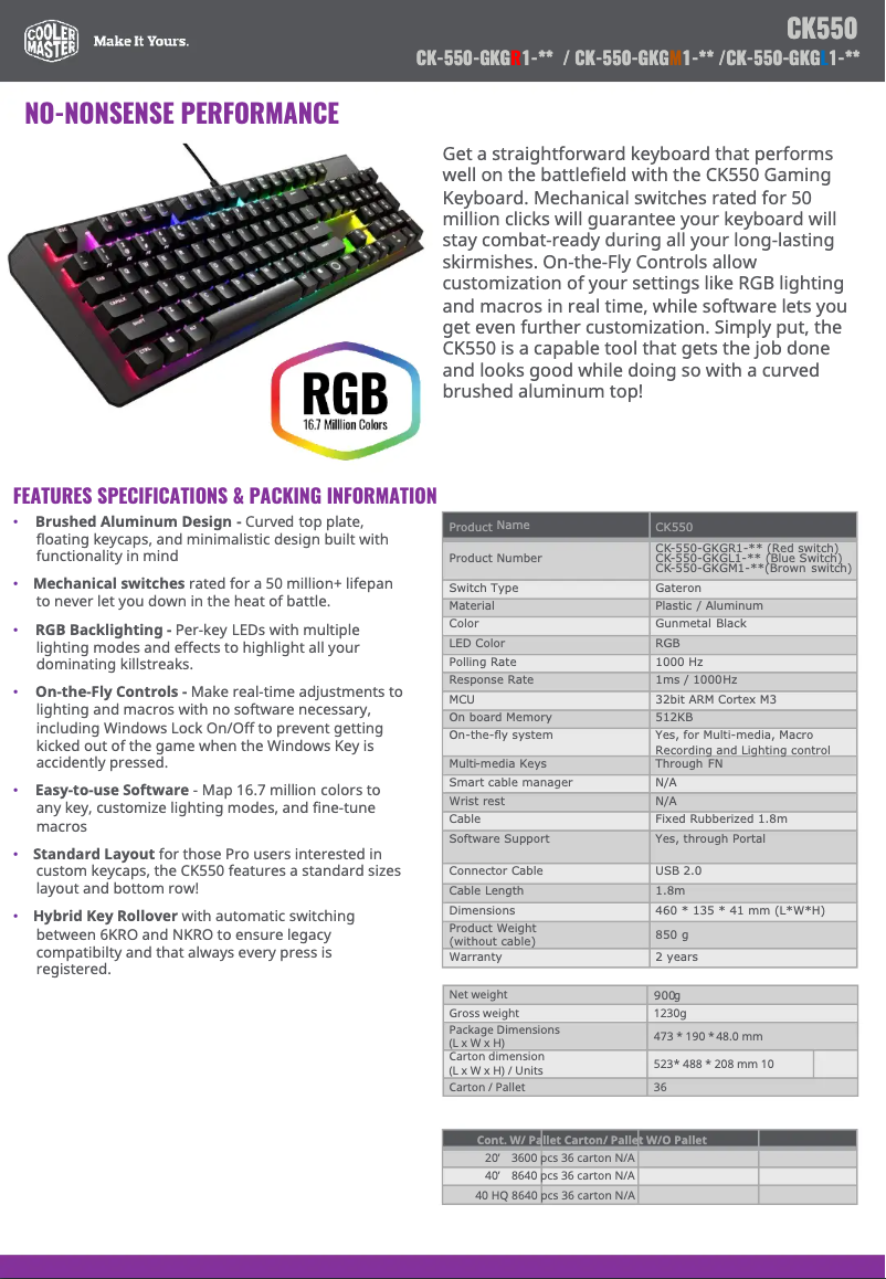 Page 1 de la notice Fiche technique Cooler Master CK550