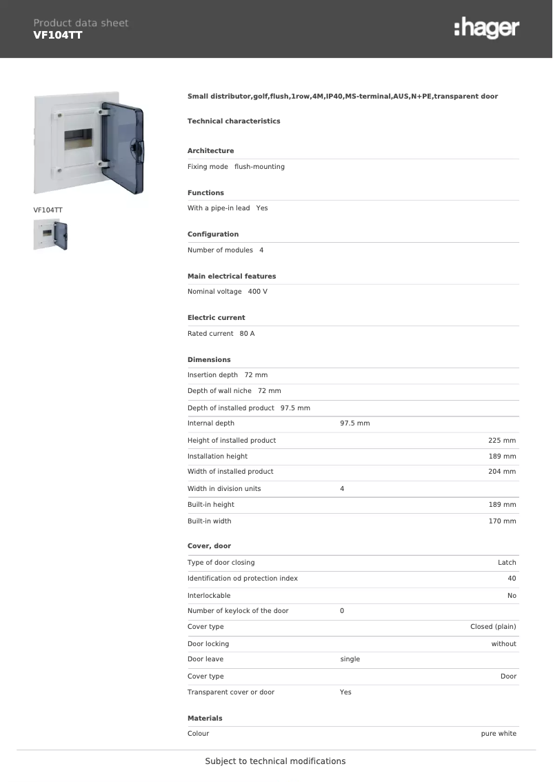 Image de la première page du manuel de l'appareil VF104TT