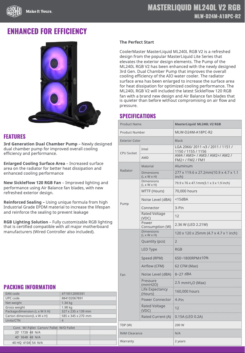 Page n°1 - Manuel utilisateur Cooler Master MasterLiquid ML240L V2 RGB
