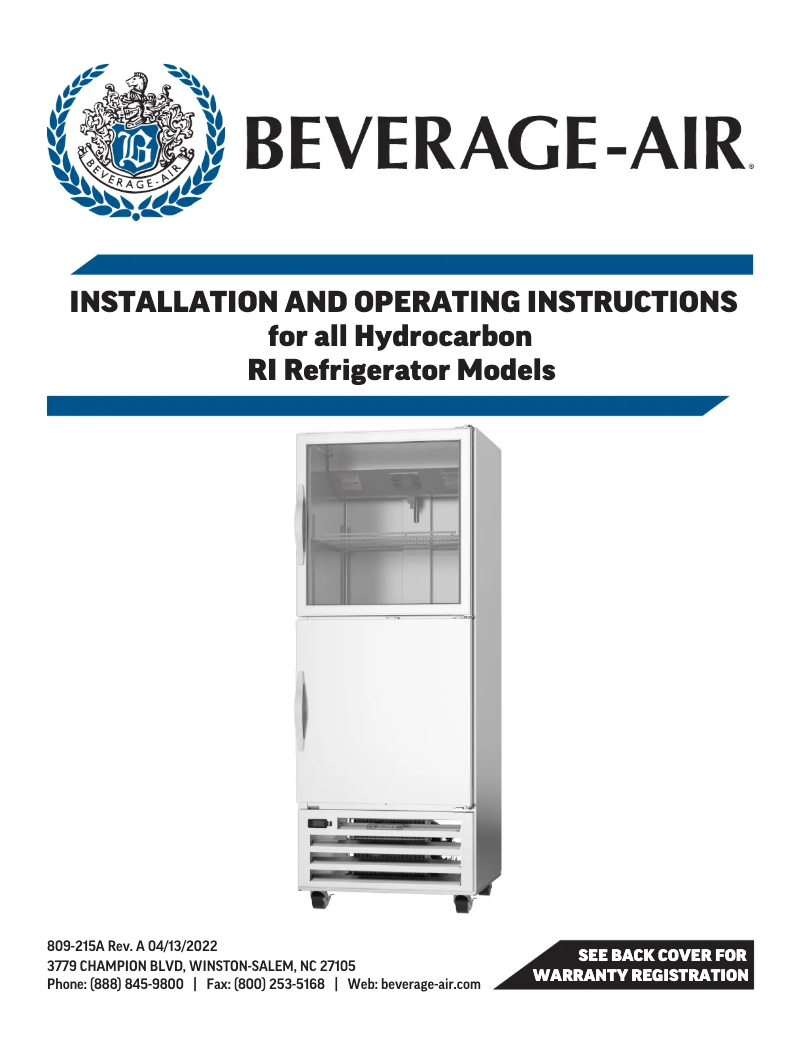 Page 1 de la notice Manuel utilisateur Beverage-Air RID18HC-HS-26