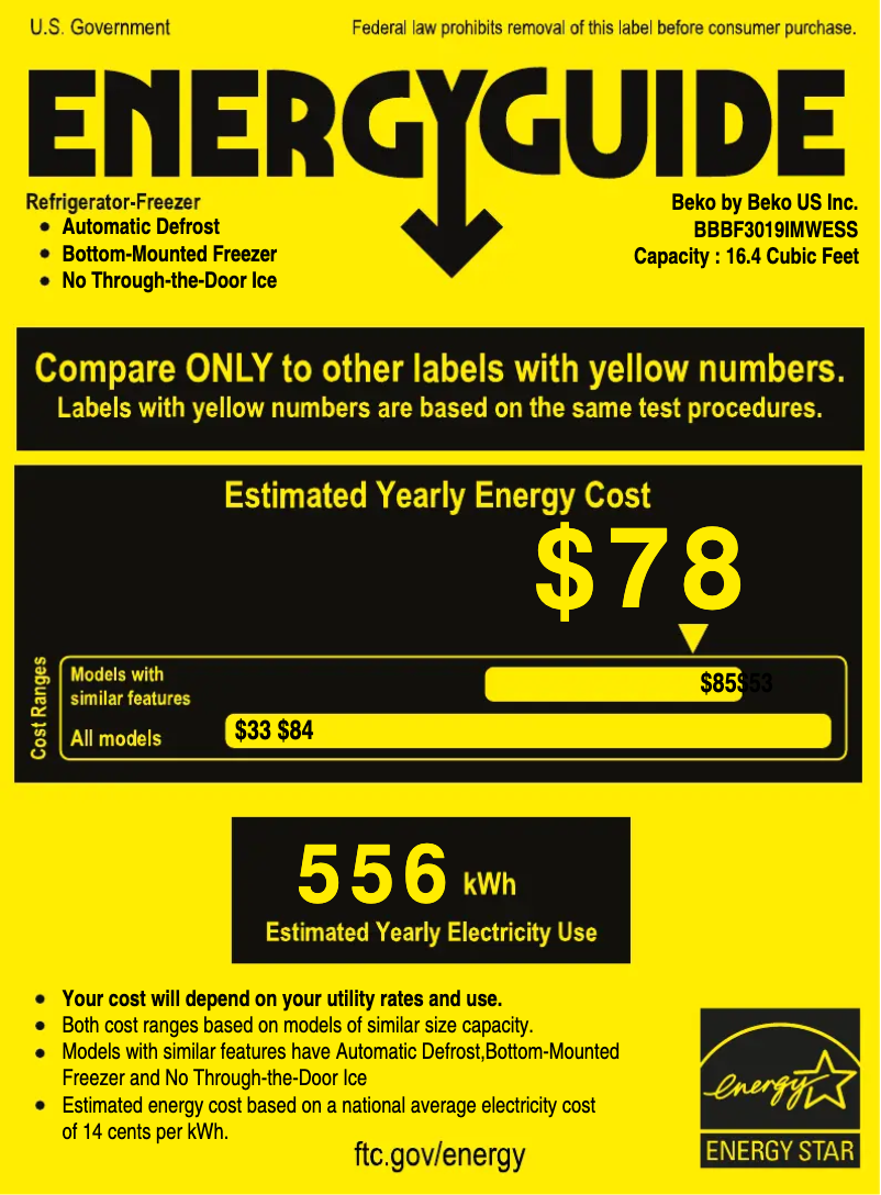 Page 1 de la notice Label énergétique Beko BBBF3019IMWESS