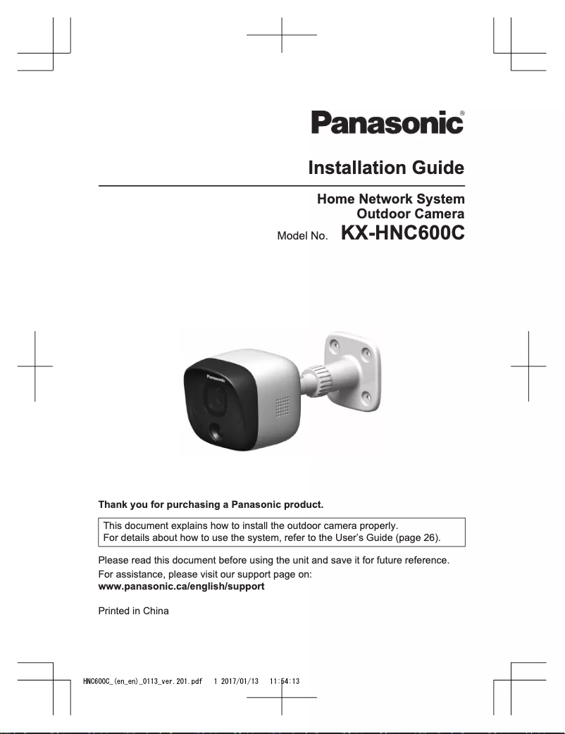 Page 1 de la notice Guide d'installation Panasonic KX-HN6000