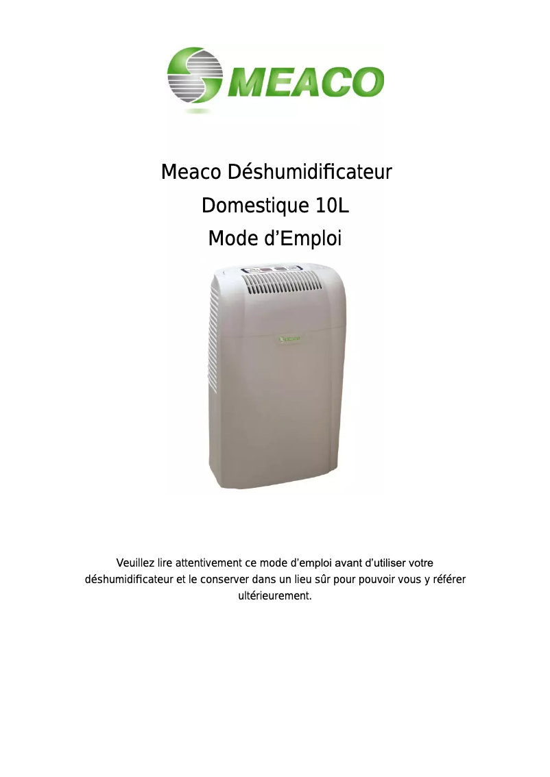 Page n°1 - Manuel utilisateur Meaco 10L