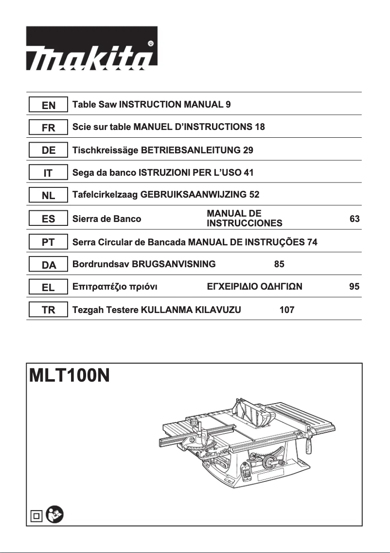 Page 1 de la notice Manuel utilisateur Makita MLT100N