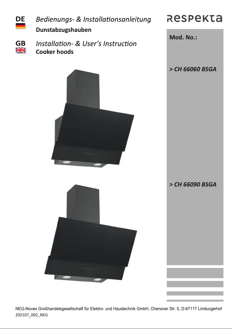 Page 1 de la notice Manuel utilisateur Respekta Kaya CH66060BSGA