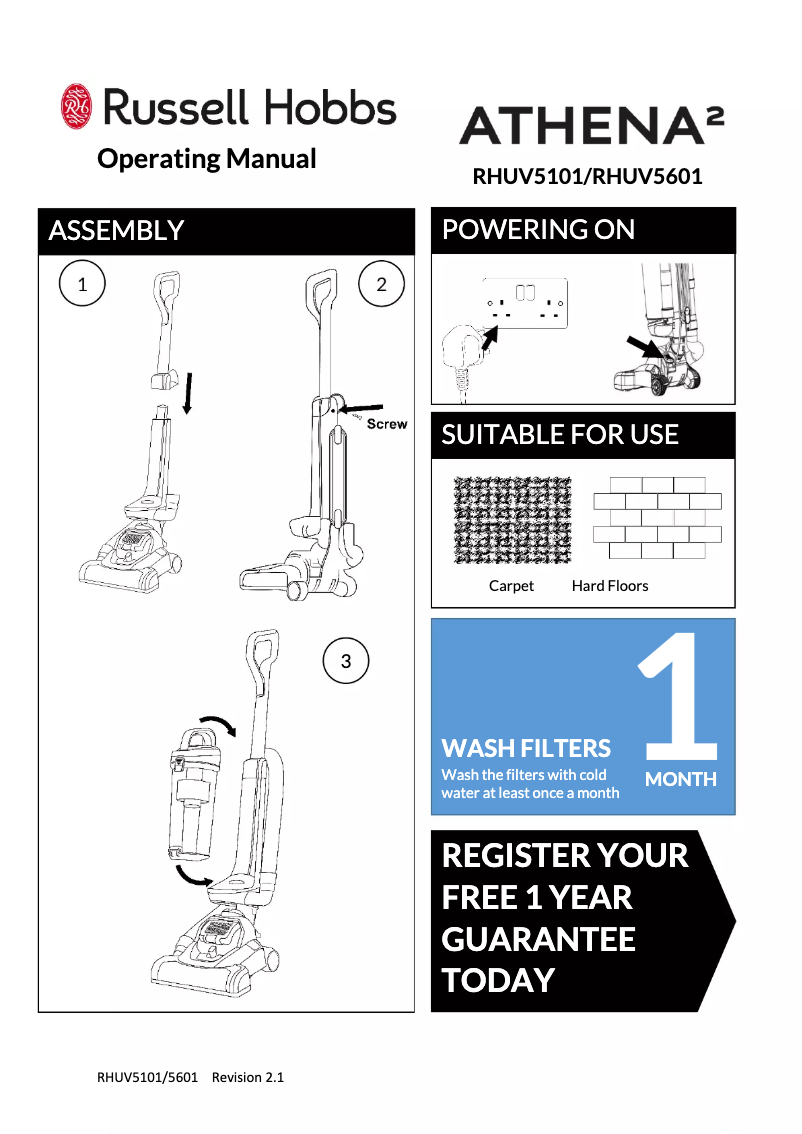 Page n°1 - Manuel utilisateur Russell Hobbs ATHENA2 Pet RHUV5601