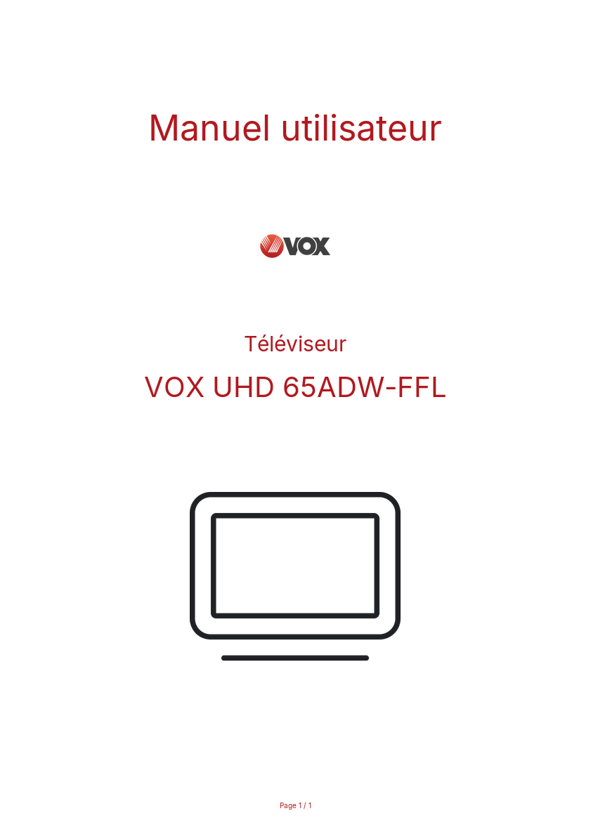 Page n°1 - Manuel utilisateur VOX UHD 65ADW-FFL