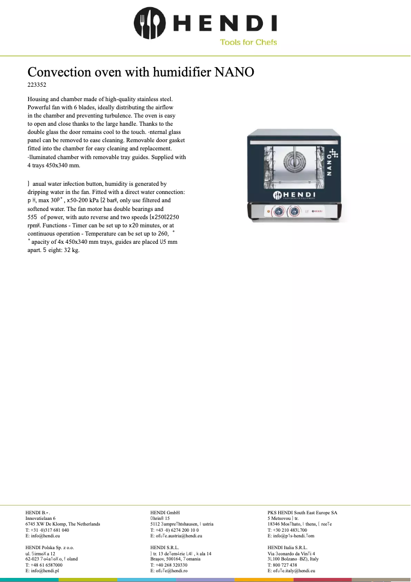 Page 1 de la notice Fiche technique Hendi 223352