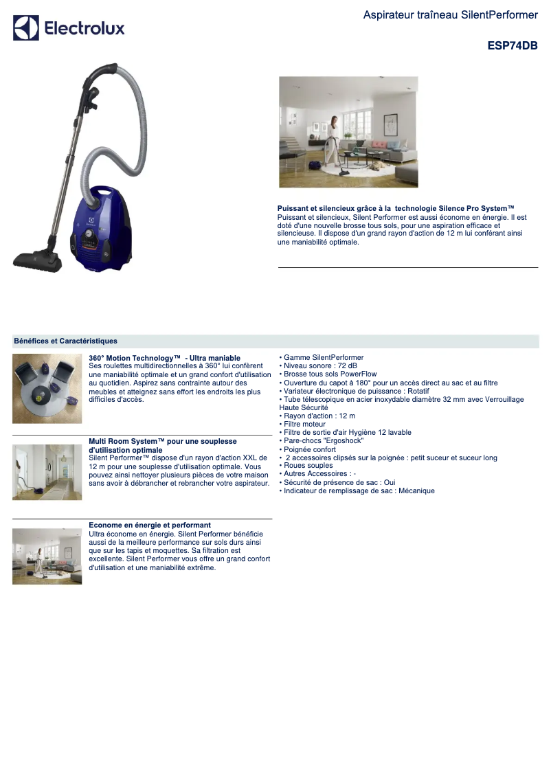 Page n°1 - Manuel utilisateur Electrolux SilentPerformer ESP74DB